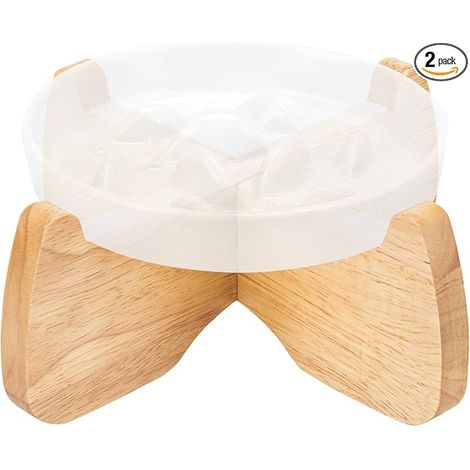 Support Réhausseur Bol Chat - 15,5 cm Diamètre Hauteur 9 cm, Support Gamelle Chat Bois d'hévéa, Base Anti-Dérapante, Régurgitations (1/5)