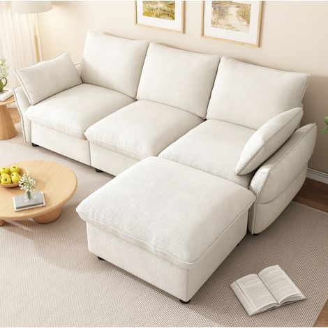Canapé d'angle avec ottomane 3 places en chenille, beige, 222,5 x 154,5 x 76,5 cm (1/5)