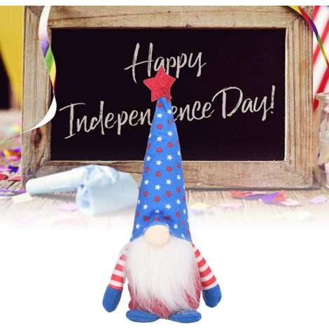 Figura de peluche de enano para decoración del Día de la Independencia de Estados Unidos, poliéster, azul con estrella, hecha a mano. (1/5)