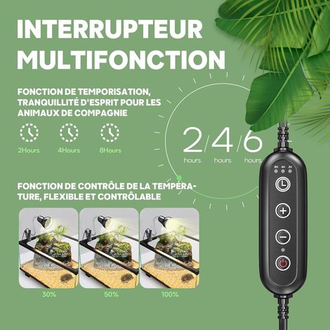 Lampada riscaldante per tartarughe, (fino a 100 W) Lampada riscaldante per terrari E27 con timer e controllo della temperatura, lampada riscaldante per tartarughe con clip per tartarughe, senza lampad (1/4)