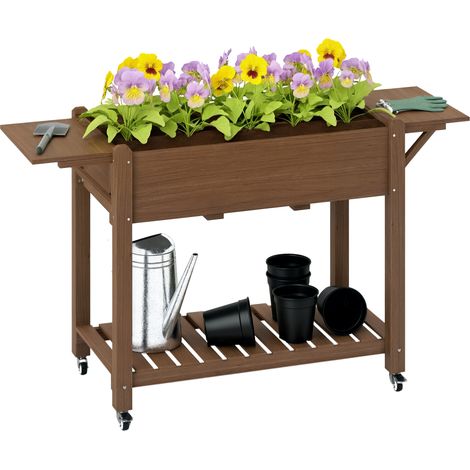 46 x 94cm Wooden Raised Planter, with Shelves - Carbonised