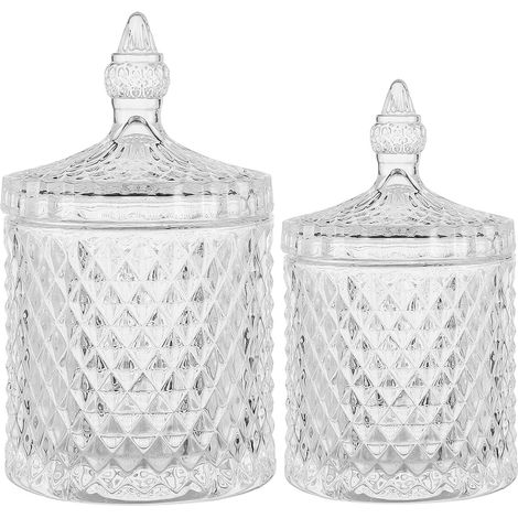 Lot de 2 Pots en Verre avec Couvercle, Rangement Salle de Bain et Maquillage, Transparent, pour Cotons-tiges et Accessoires