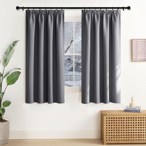 Rideaux Occultant Court Thermique Petit Panneaux Draperies Galon Fronceur Lumineux Bloquer Decoration pour Cuisine Chambre, Largeur 140 x Hauteur 145cm, Gris Foncé, 2 Pièces (1/5)