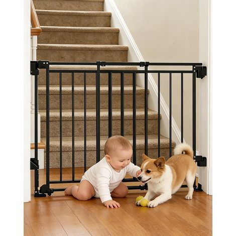 Barrière de Sécurité Enfant et Chien Extensible 26.4"-43" W x 29" H - Porte de Sécurité pour Escalier, Portes et Couloirs avec Fermeture Automatique, Sans Barre Inférieure, Installation Fixe Noire (1/5)