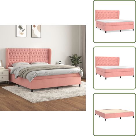 Sommier à lattes de lit avec matelas Rose 160x200 cm Velours - Lit Plateforme - Lit Double - Lit Velours - Lit Rose - Literie (1/5)