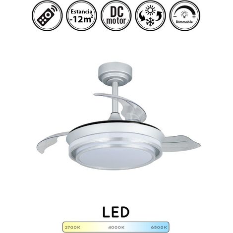 Ventilador de techo con luz silencioso DC con mando Lander plateado 92 cm invierno-verano color luz regulable (1/5)