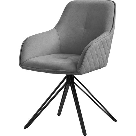 ML-Design Esszimmerstuhl drehbar aus Textil Webstoff, Grau, Wohnzimmerstuhl mit Armlehne & Rückenlehne, 360° Drehstuhl, Polsterstuhl mit Metallbeine, Ergonomische Sessel, Küchenstuhl Loungesessel