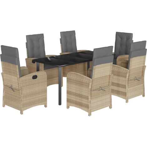 Set comedor de jardín 7 pzas con cojines ratán sintético beige vidaXL (1/5)