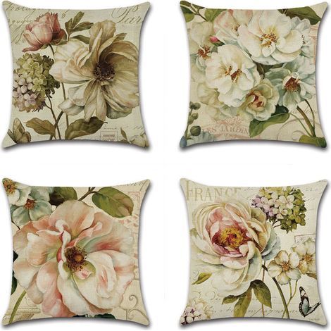 Fundas impermeables para cojines de exterior de 45 x 45 cm, decorativas, con estampado floral, ideales para patio, jardín, bancos, sofás, salas de estar y decoración del hogar. Juego de 4 unidades (Fl (1/5)
