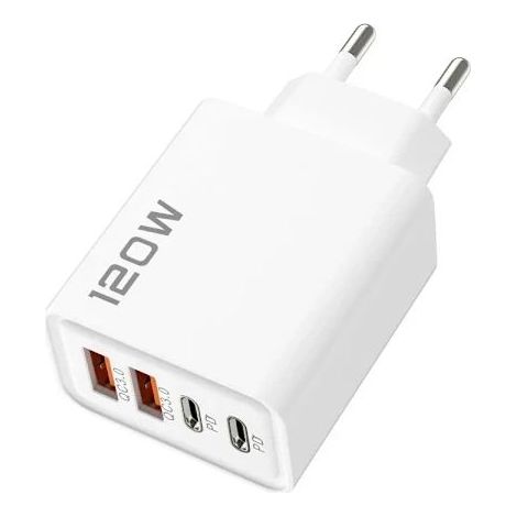 120W USB-C Wandladegerät mit 4 Anschlüssen, QC3.0 PD Schnellladung, kompatibel mit iPhone 15 und Samsung (EU, weiß). (1/5)