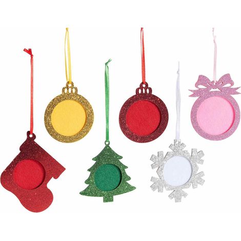 Addobbo albero di Natale con portafoto sagomato a pallina, albero, calza e fiocco di neve glitterato, set da 24 pezzi, Pallina: cm 7 x 8,5 H