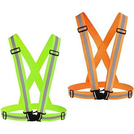 Set di 2 gilet riflettenti per abbigliamento da corsa, gilet di sicurezza ad alta visibilità regolabili - verde + arancione, da (1/4)