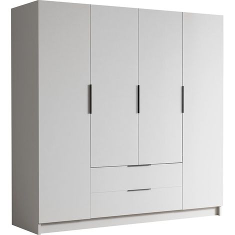 Armoire Closico Cadron I, Blanc, 216x200x60cm, Portes d'armoire: Avec des charnières, Nombre d'étagères: 0