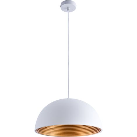 Paco Home Pendelleuchte Hängelampe Esszimmer Küchenlampe Hängend 1,5m Textilkabel Ã40,5cm  Bernstein - 720 Lumen / 8W,  Weiß-Gold