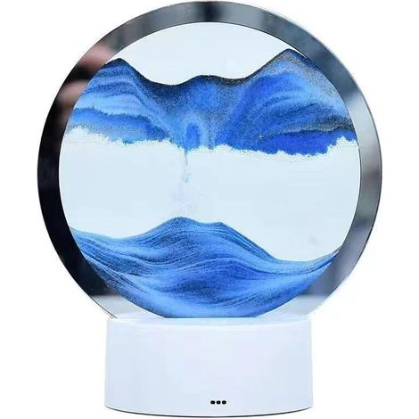 Lampe de table artistique en sable 3D rotative avec LED, scène dynamique double face, design circulaire pour bureau ou chambre