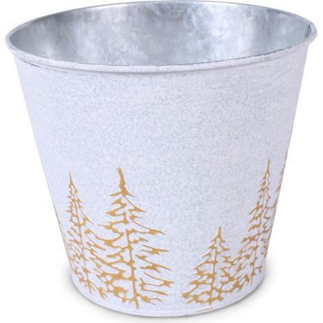 Portavaso in metallo argento e bianco con abeti oro, Ø17H15 cm (kit da 10) (1/3)