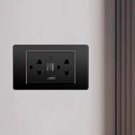 Mehrfachsteckdose (Thai/Typ C/USB) – ABS/schwarzes Metall – Kompakt für Zuhause/Gewerbe – 180 g – Einzelsteckdose (1/5)