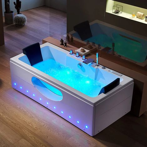 Distribain – Baignoire balnéo rectangulaire 2 places 170x85x57 cm – 32 jets dont 16 injecteurs d'air – Chromothérapie avec 2 spots subaquatiques (1/5)