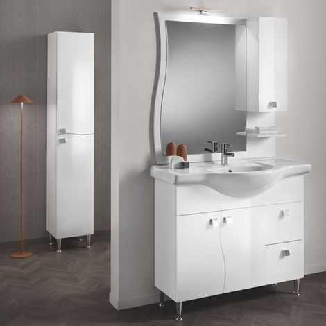 Mobile bagno 105 cm - Bianco Lucido - Melaminico - Onda (1/5)