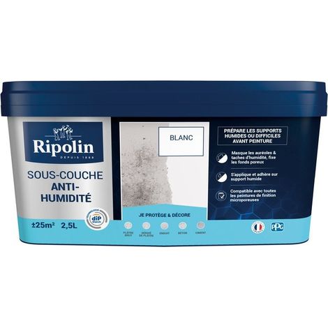 Ripolin – Sous-couche antihumidité 2.5 l – Pour murs intérieurs – Compatible avec peintures microporeuses – Application sur support légèrement humide (1/7)
