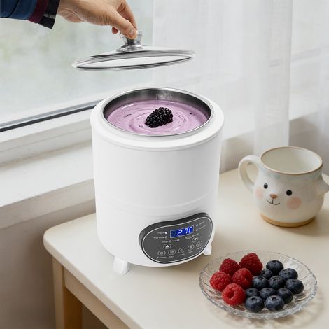 Yaourtière 8L en acier inoxydable 304, fermenteur avec température réglable 25-80°C, minuterie 0-24h, 400W, pour yaourt, natto, vin de riz, pour famille et fête (blanc) (1/5)
