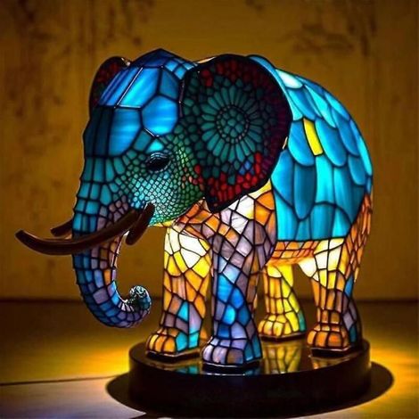 Lampe de table animal en résine teintée, veilleuse de bureau rétro, cadeau de Noël elephant