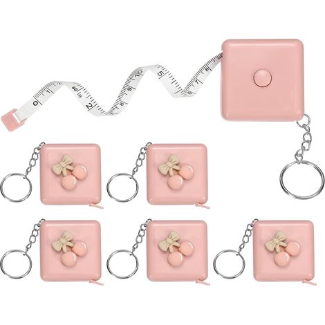 6Pcs Mètre Ruban Souple 60" Double Échelle Rétractable Mini Mètre Ruban Cartoon Mignon Pour Couture Artisanat Tissu Tailleur Perte De Poids Mesures Corporelles, Pink Cherry (1/5)
