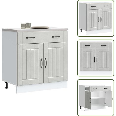 Armoire de cuisine Lucca gris béton bois ingénierie - Armoire De Cuisine - Armoires De Cuisine - Meuble D'évier - Meuble D'évier De Cuisine (1/5)