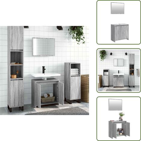 The Living Store Set Mobili da Bagno 2 pz Grigio Sonoma in Legno Multistrato - Specchio da bagno