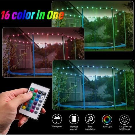 LED-Trampolinbeleuchtung, ferngesteuerte LED-Trampolinbeleuchtung, 16 Farbwechsel, wasserdicht, superhell für nächtliches Spielen im Freien, tolles Geschenk (1/4)