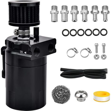 Kit séparateur d'huile universel, réservoir d'huile avec filtre de reniflard, bidon d'huile universel de 300 ml pour modification automobile - noir
