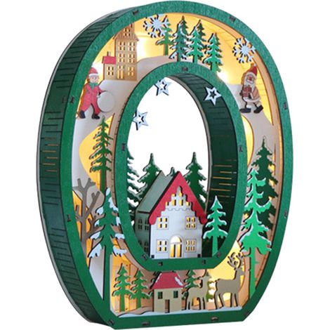 Lettre décorative lumineuse en bois O, style Noël, éclairage LED artisanal pour décoration intérieure personnalisée, nécessite 2 piles AA (1/5)