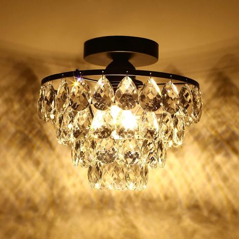 Mini lampadario di cristallo, plafoniera moderna per corridoio, camera da letto, soggiorno, faretto a incasso (nero) (1/4)