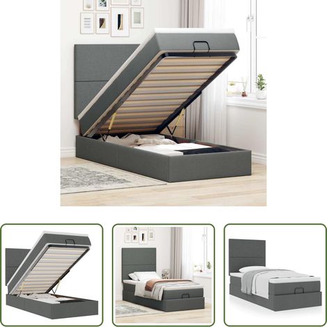 vidaXL Stauraum -  Ottoman-Bett mit Matratze Dunkelgrau 100x200 cm Stoff (1/5)