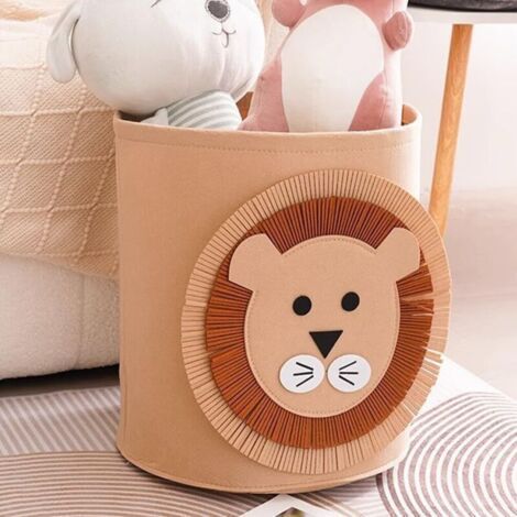 Felt Laundry Basket - Lion, Baby Hamper, Round Storage Basket, Foldable, for Office, Bedroom, Clothes, Books (1/5)