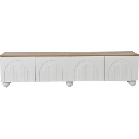 Mobile TV 180 x 40 x 45 cm con 4 ante e gambe metalliche bianche e rovere (1/5)