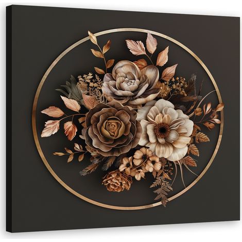 Tableau déco Fleurs et feuilles beiges 40x40 (1/5)