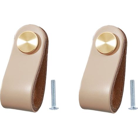 Lot de 2 poignées meuble cuir vintage pour portes, tiroirs, armoires, cuisine, salle de bain. (1/5)