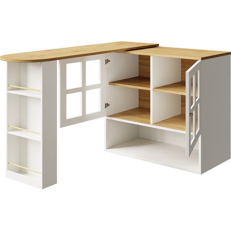 Aparador giratorio 360° extensible blanco de MDF con puertas de vidrio y estantes (1/5)
