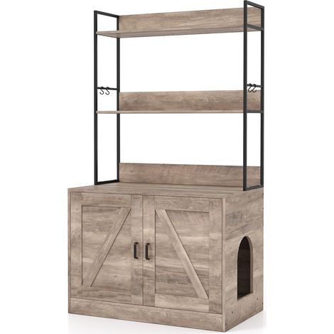 Mobiletto per lettiera per gatti con libreria, grigio, multifunzionale