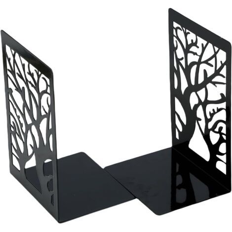 QORVA-1 paire de serre-livres antidérapants en métal – Lot de 2 pièces, organiseur de livres pour étagères, serre-livres robustes pour bureau, maison, école, bibliothèque – Noir mat (1/4)