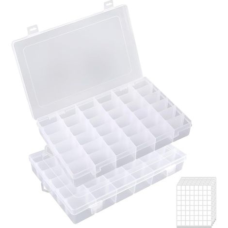Set mit 2 Aufbewahrungsboxen aus Kunststoff mit 36 Fächern, Deckeln und verstellbaren Trennwänden für Schmuck, Perlen, DIY-Projekte, Schrauben, Gemälde, Diamantmalerei und Bastelbedarf (1/5)