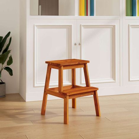 Tabouret-escabeau 2 marches en bois d'acacia massif – Marchepied cuisine robuste 40x38x50 cm, charge max. 160 kg (1/5)