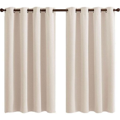 Rideau Occultant Thermique - 2 Panneaux Courts Isolants Anti-Froid/Bruit à Oeillets - pour Salon, Chambre (Enfant/Adulte), Dressing - 140x160cm Beige Écru (1/5)