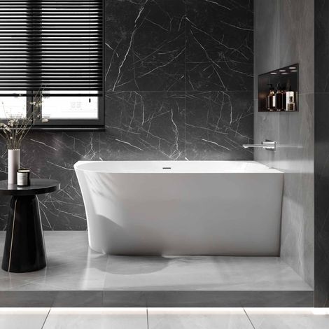 BERNSTEIN - Baignoire d'angle design acrylique pour salle de bain, isolation thermique - montage droite - Blanc - NOVA SLIM LINE - Dimensions et Options au choix Sans robinet mitigeur, Avec siphon, 15