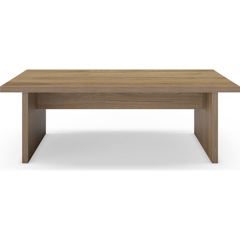 Table basse, table de salon rectangulaire aspect bois coloris chêne clair - Longueur 120 x Profondeur 70 x Hauteur 40 cm (1/4)
