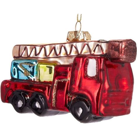 BRUBAKER Véhicule de pompiers - Boule de Noël en verre peinte à la main - Figures de décoration amusantes - 10 cm (1/4)