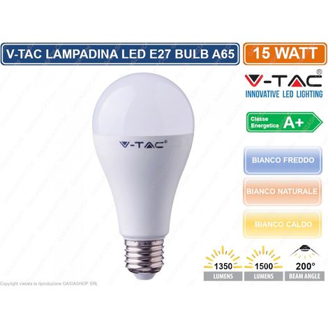 V-TAC VT-2015 LAMPADINA LED E27 15W BULB A65 - SKU 4453 / 4454 / 4455 - Colore Luce: Bianco Naturale