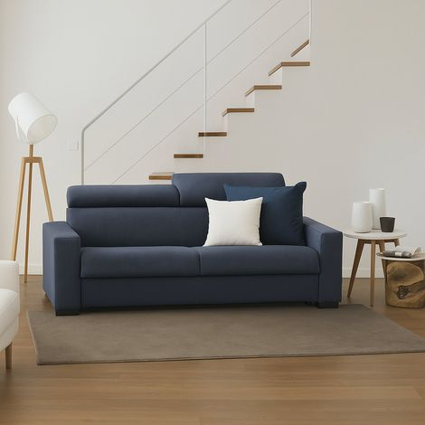 Talamo Italia Divano fisso Julia, Divano a 3 posti, 100% Made in Italy, Sofà Soggiorno, in tessuto imbottito, con poggiatesta regolabili e Braccioli standard, Cm 220x95h85, Blu, con imballo rinforzato (1/5)