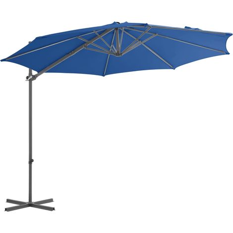 Parasol déporté avec mât, Parasol pour Balcon Jardin Plage Terrasse, en acier Bleu azuré 300 cm OIB4351E (1/4)